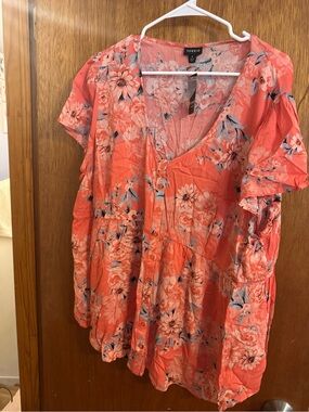 torrid Coral Floral Button-Front Babydoll Blouse